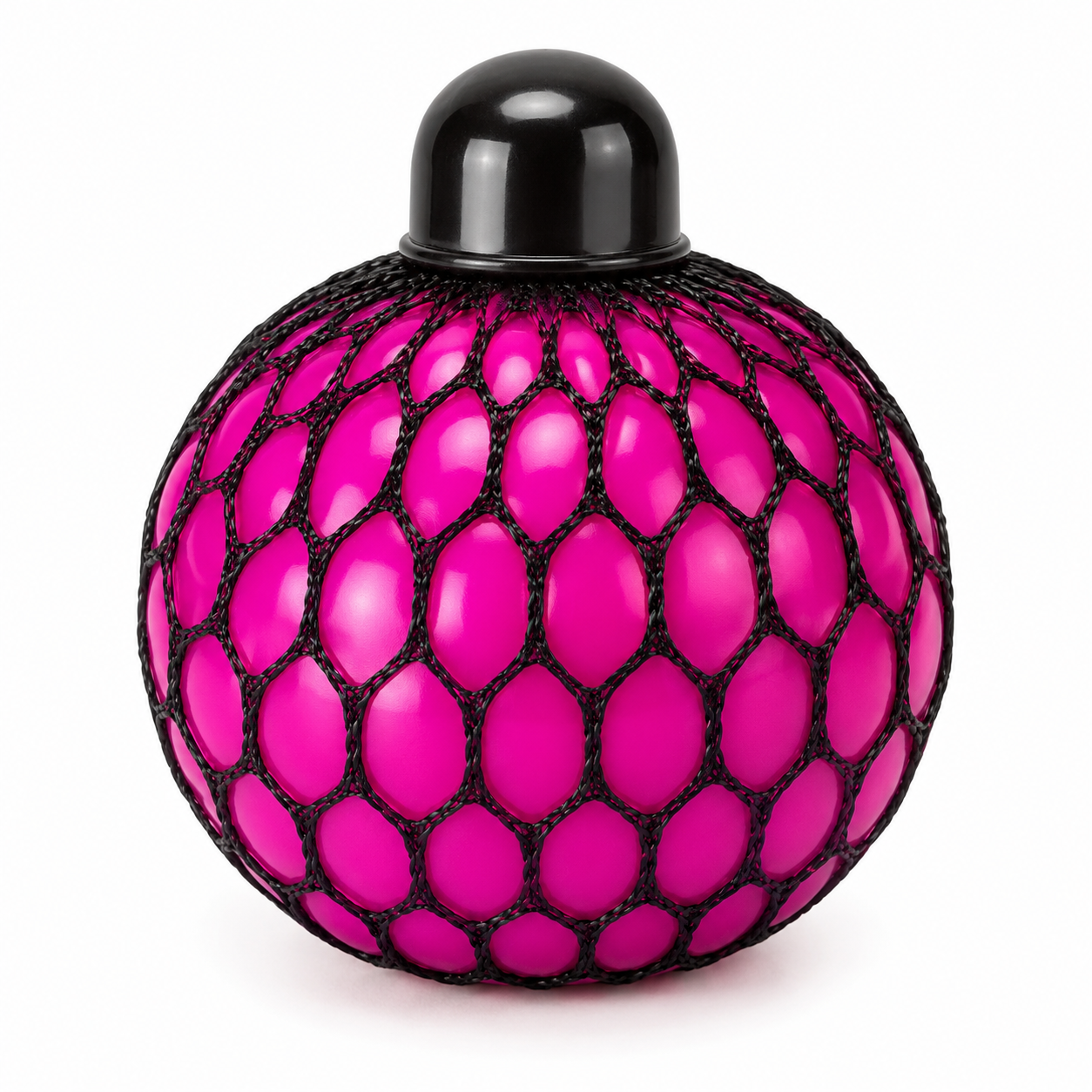 Squishy Mesh Ball pink hot pink with black mesh net close up front view