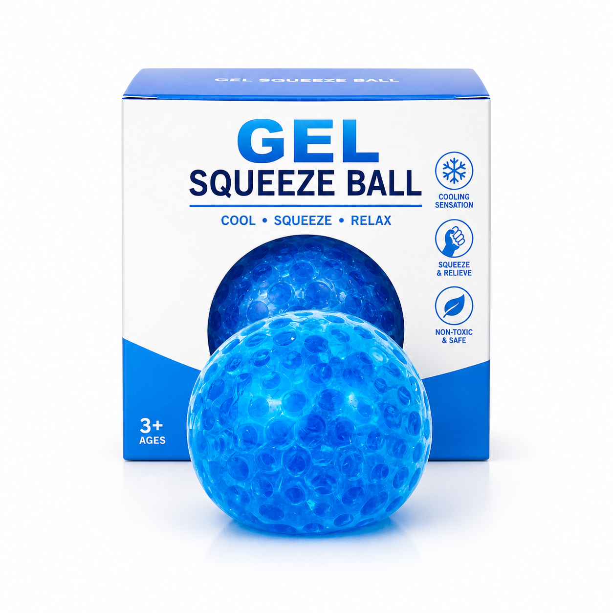 Gel Squeeze Ball blue bumpy texture with white packaging box cooling sensation squeeze relieve non-toxic