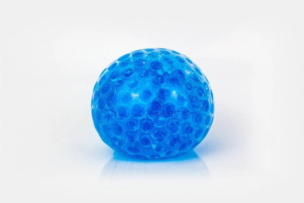 Gel Squeeze Ball blue bumpy texture close up plain white background