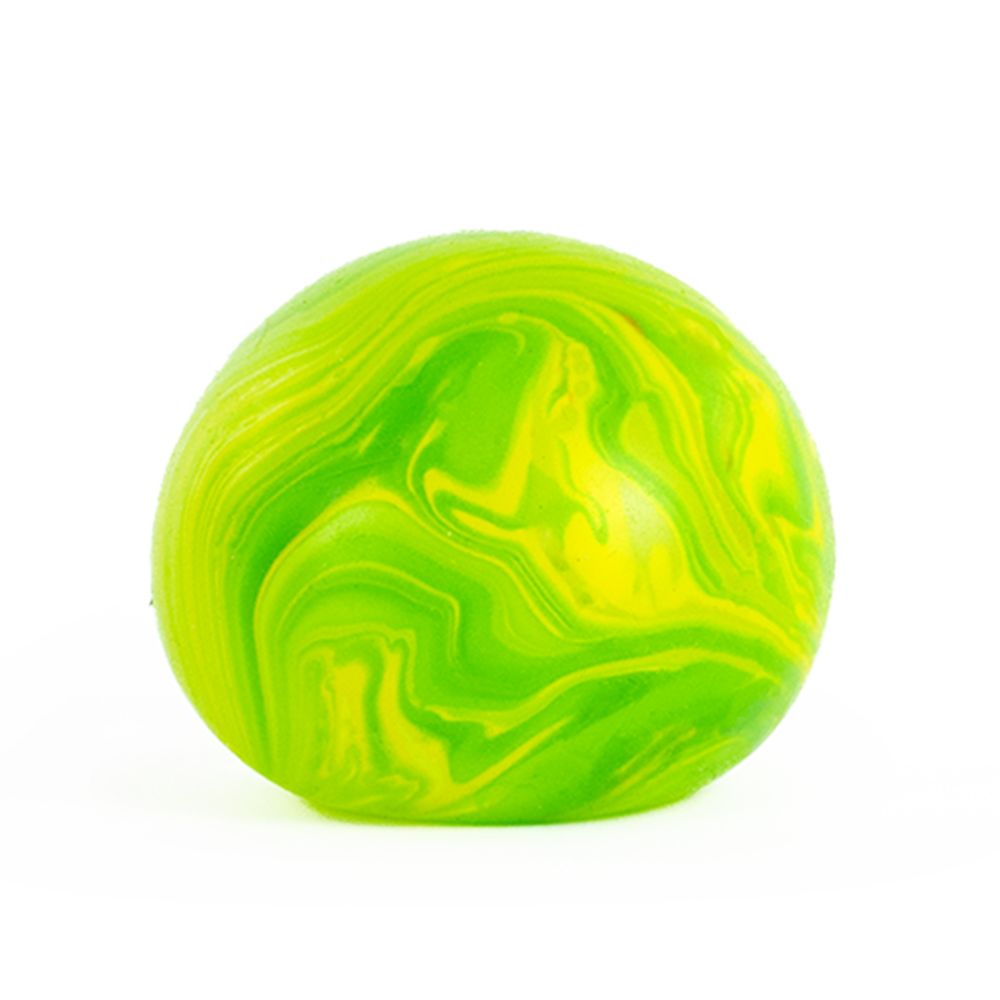 Lime Swirl Stress Ball green yellow swirl being squeezed close up side view