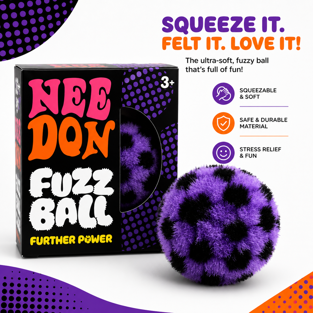 Nee Doh Fuzz Ball Stress Ball Soft Fuzzy Sensory Fidget Squeeze Toy Anxiety Relief Ages 3+
