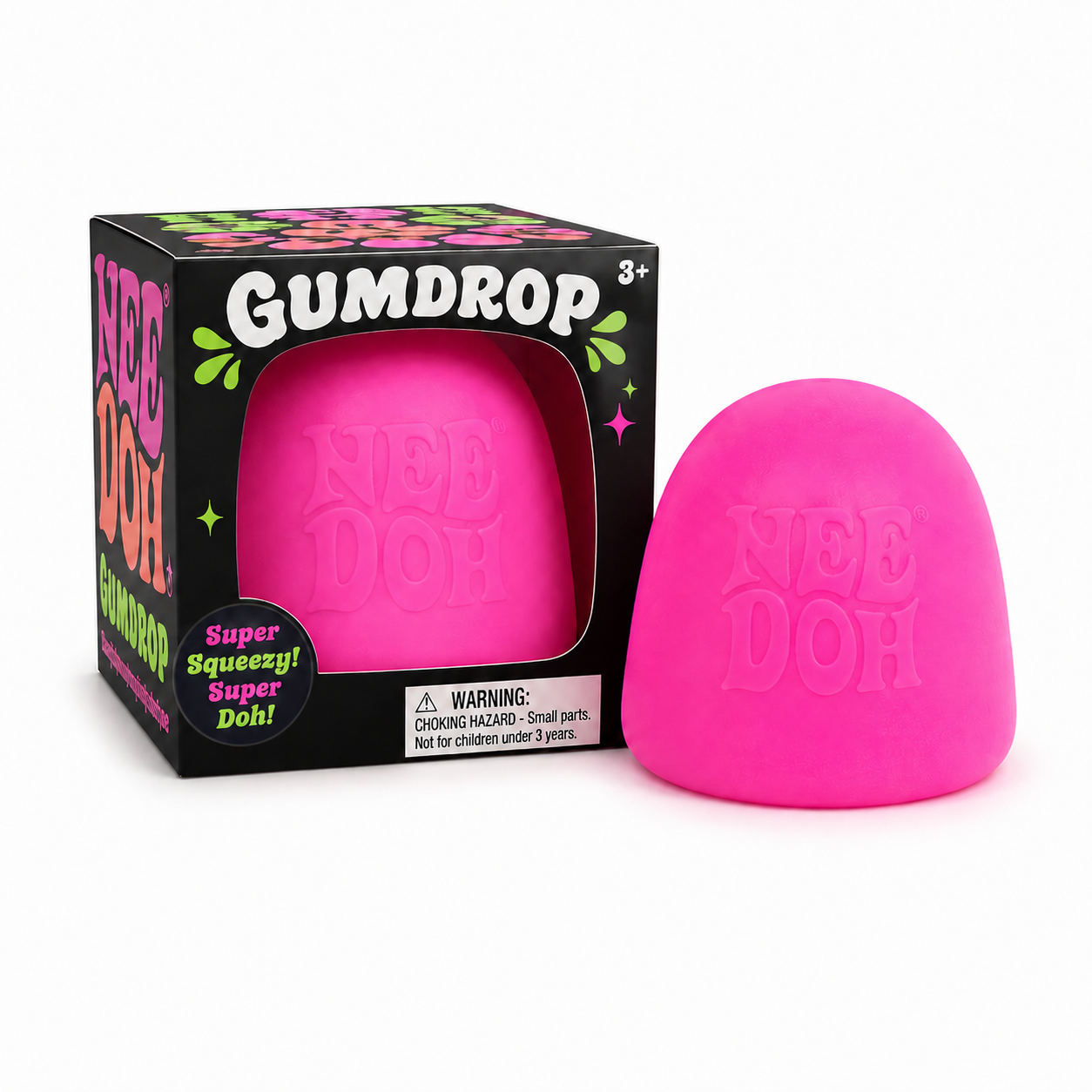 Nee Doh Gumdrop pink squish toy with packaging
