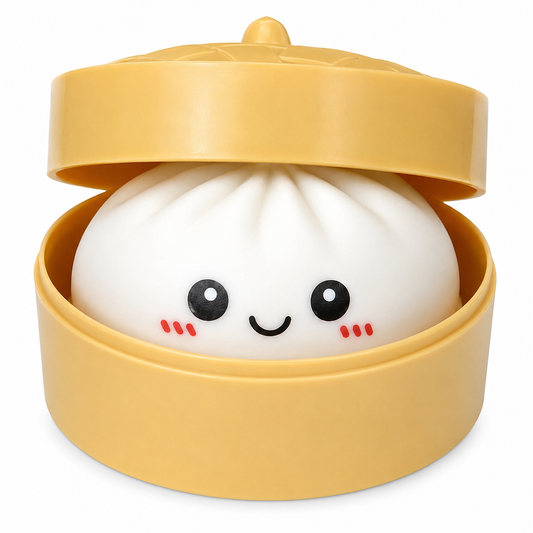 Nee Doh Dimsum Squishy kawaii dumpling smiling in steamer basket