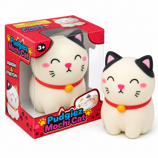Pudgiez Mochi Cat squishy kawaii cat toy with packaging front view