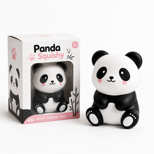 Panda Squishy kawaii panda toy with packaging box front view