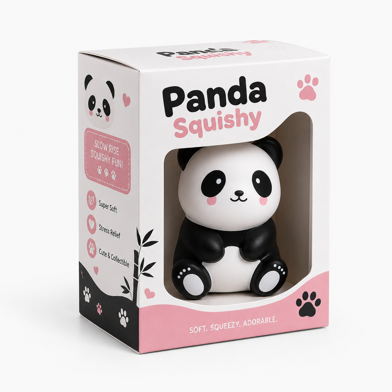 Panda Squishy packaging box angle view soft squeezy adorable