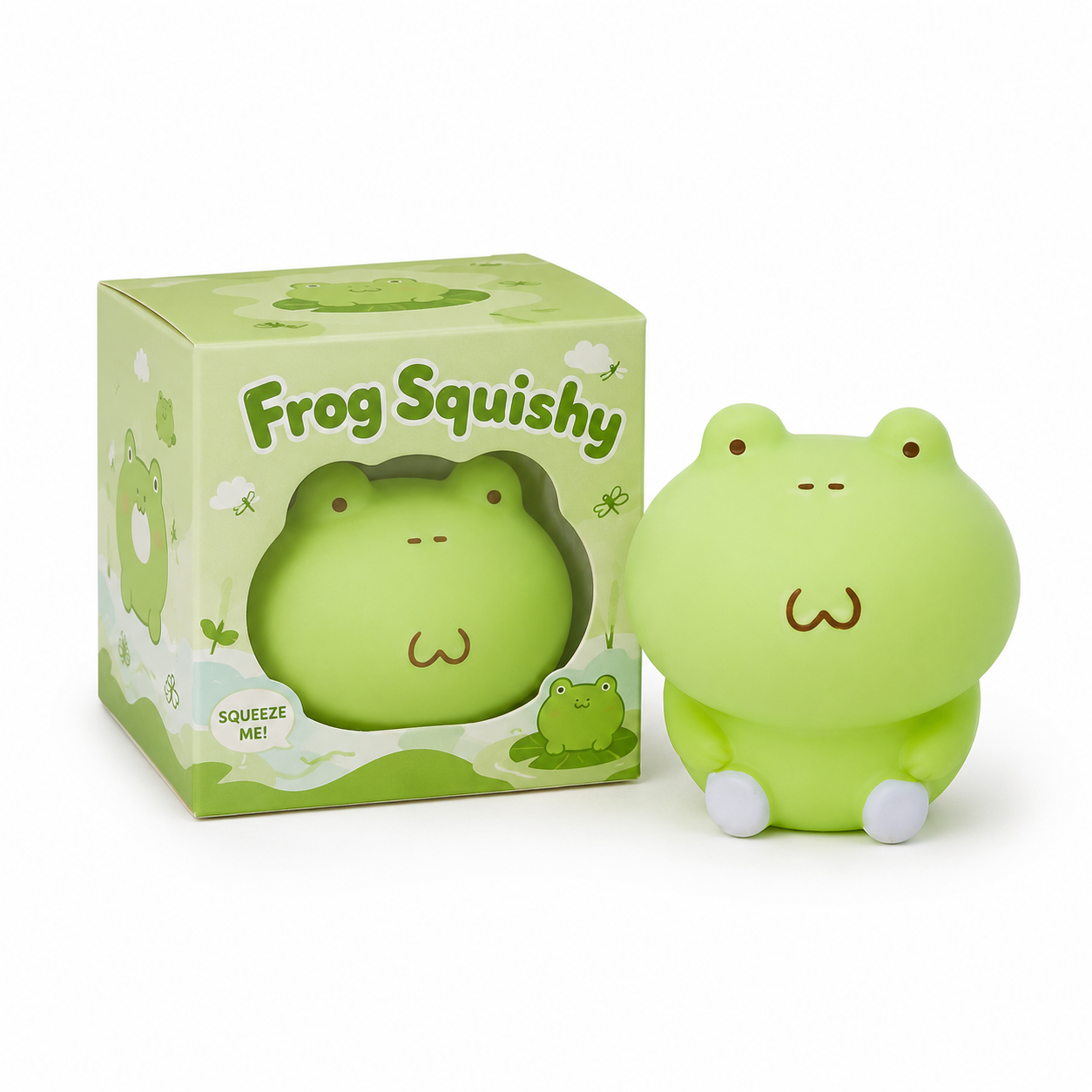 Frog Squishy kawaii green frog toy with packaging box