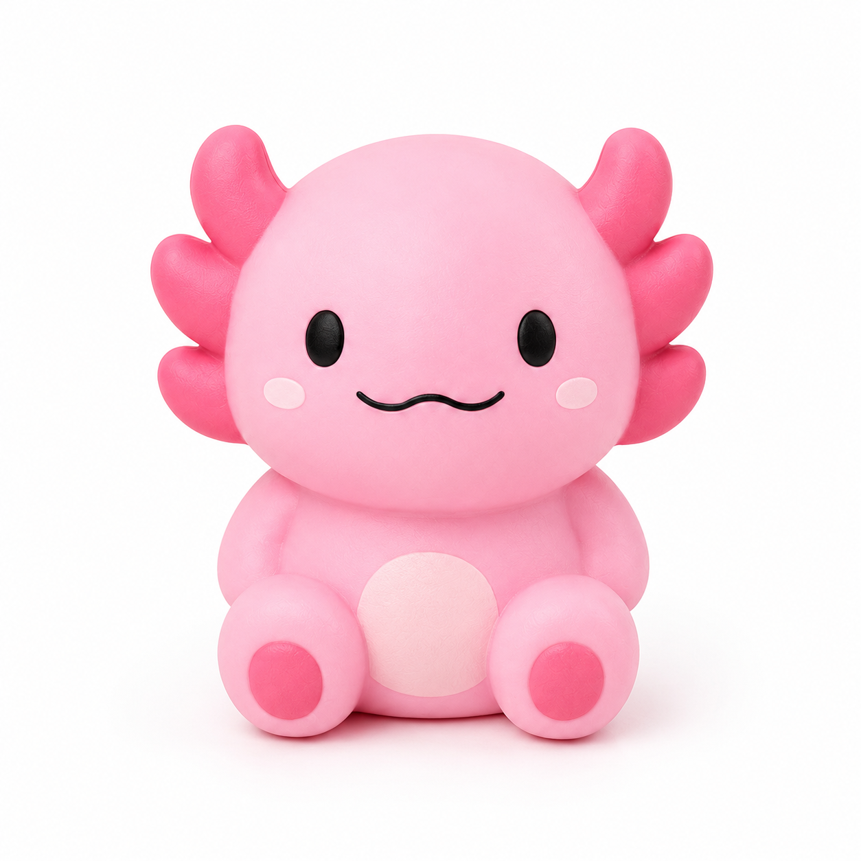 Squishy Buddy Axolotl pink close up front view plain white background kawaii axolotl