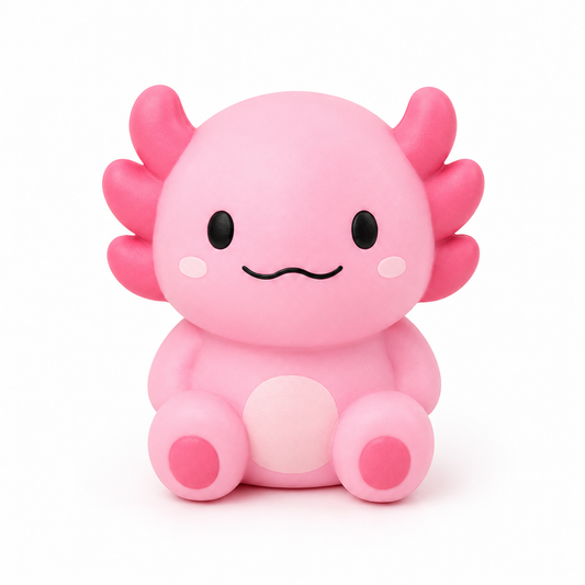Squishy Buddy Axolotl pink close up front view plain white background kawaii axolotl