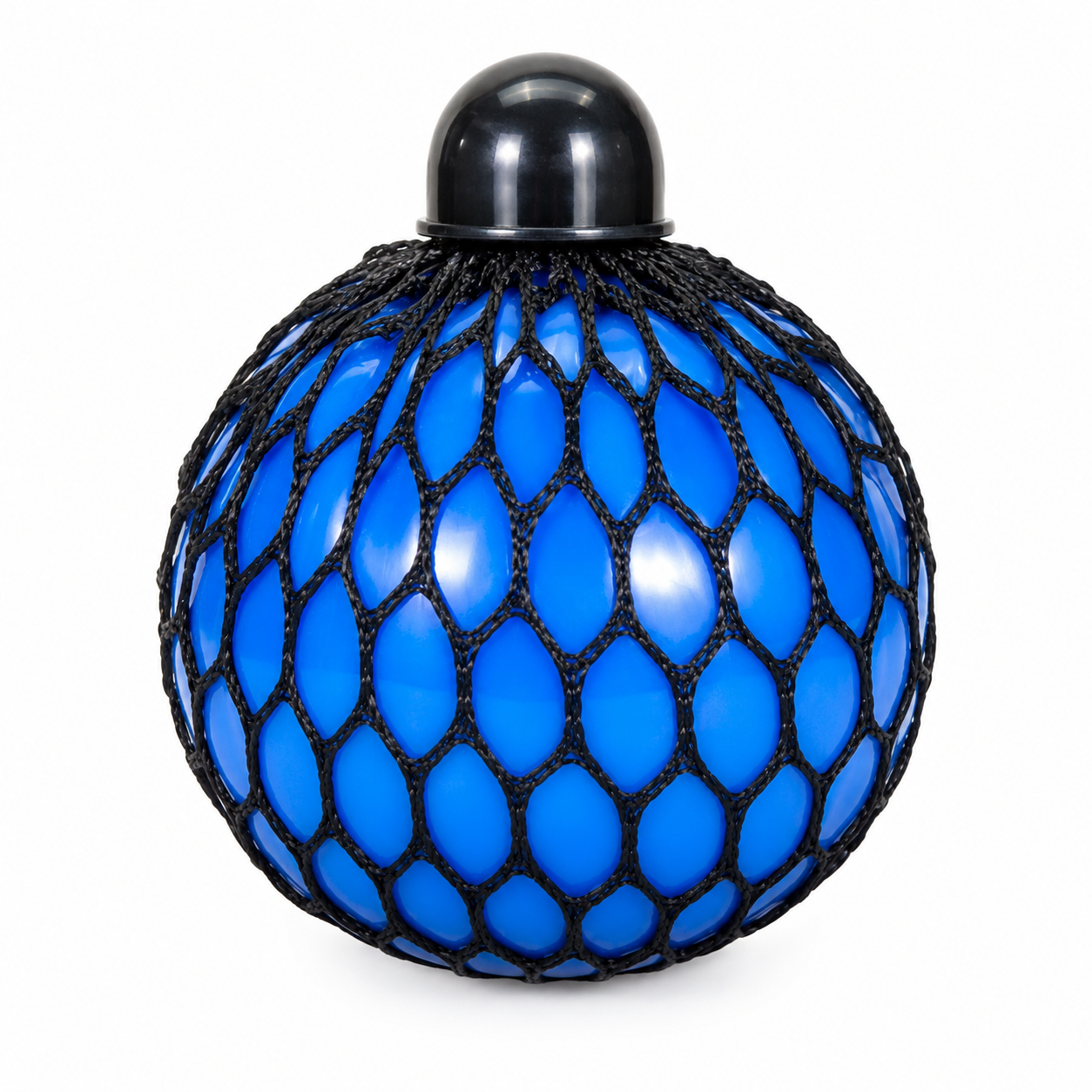 Squishy Mesh Ball blue with black mesh net close up front view