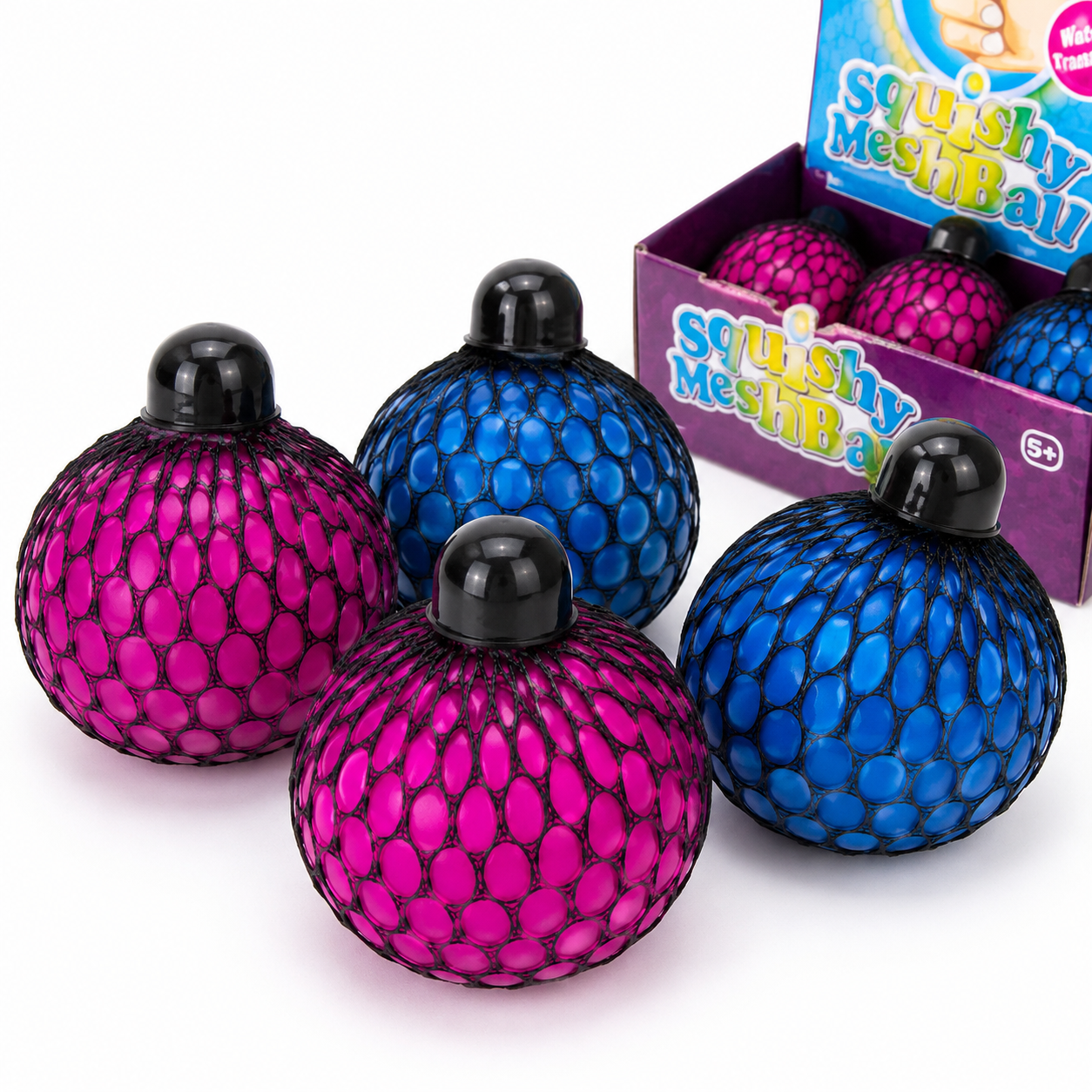 Squishy Mesh Ball pink and blue mesh balls with display box Watch It Transform