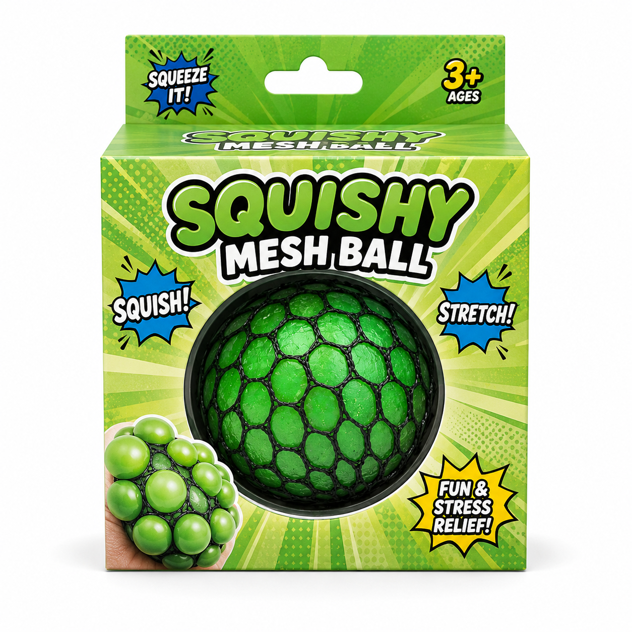 Green Squishy Mesh Ball green packaging box squish stretch squeeze