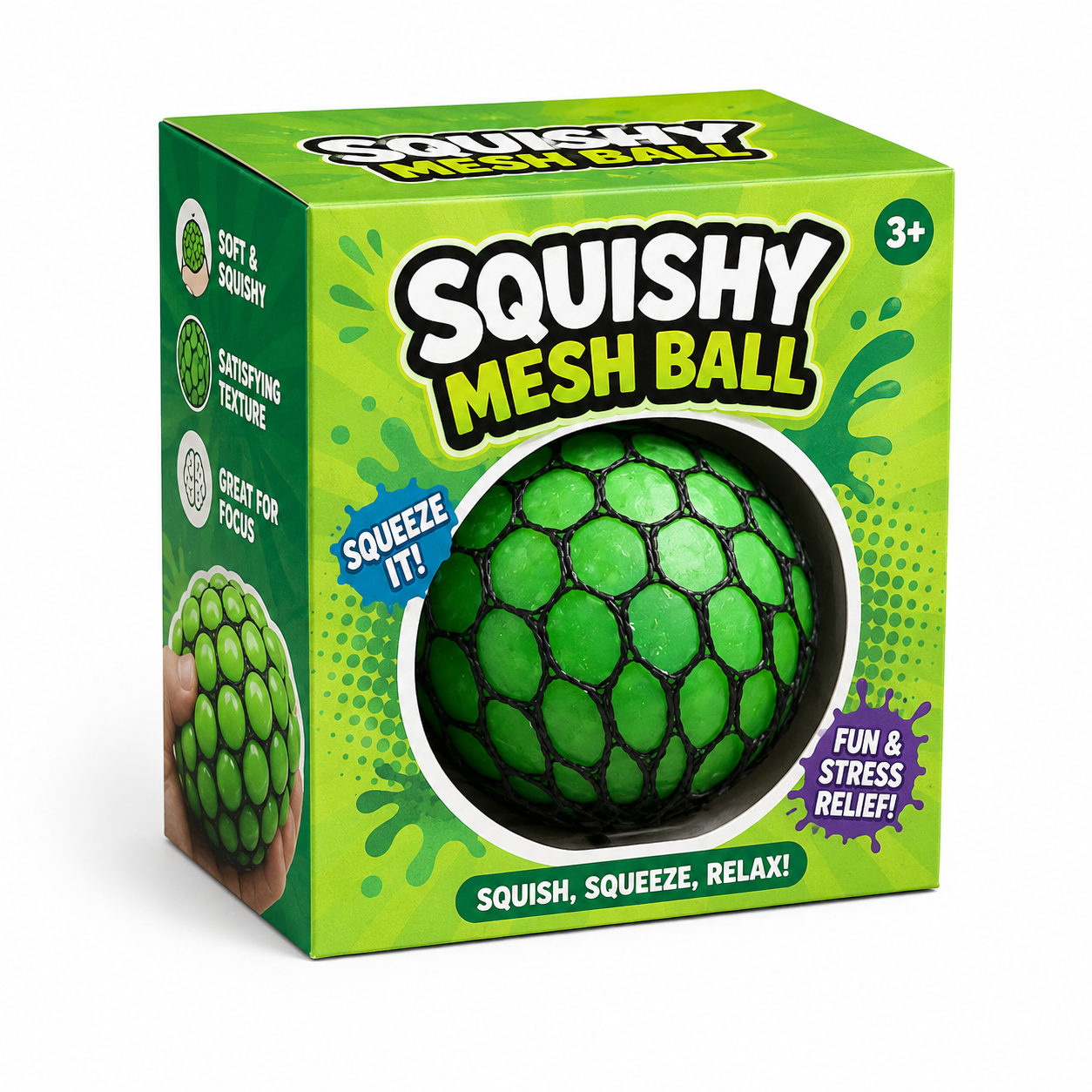 Green Squishy Mesh Ball green cube packaging box soft squishy satisfying texture