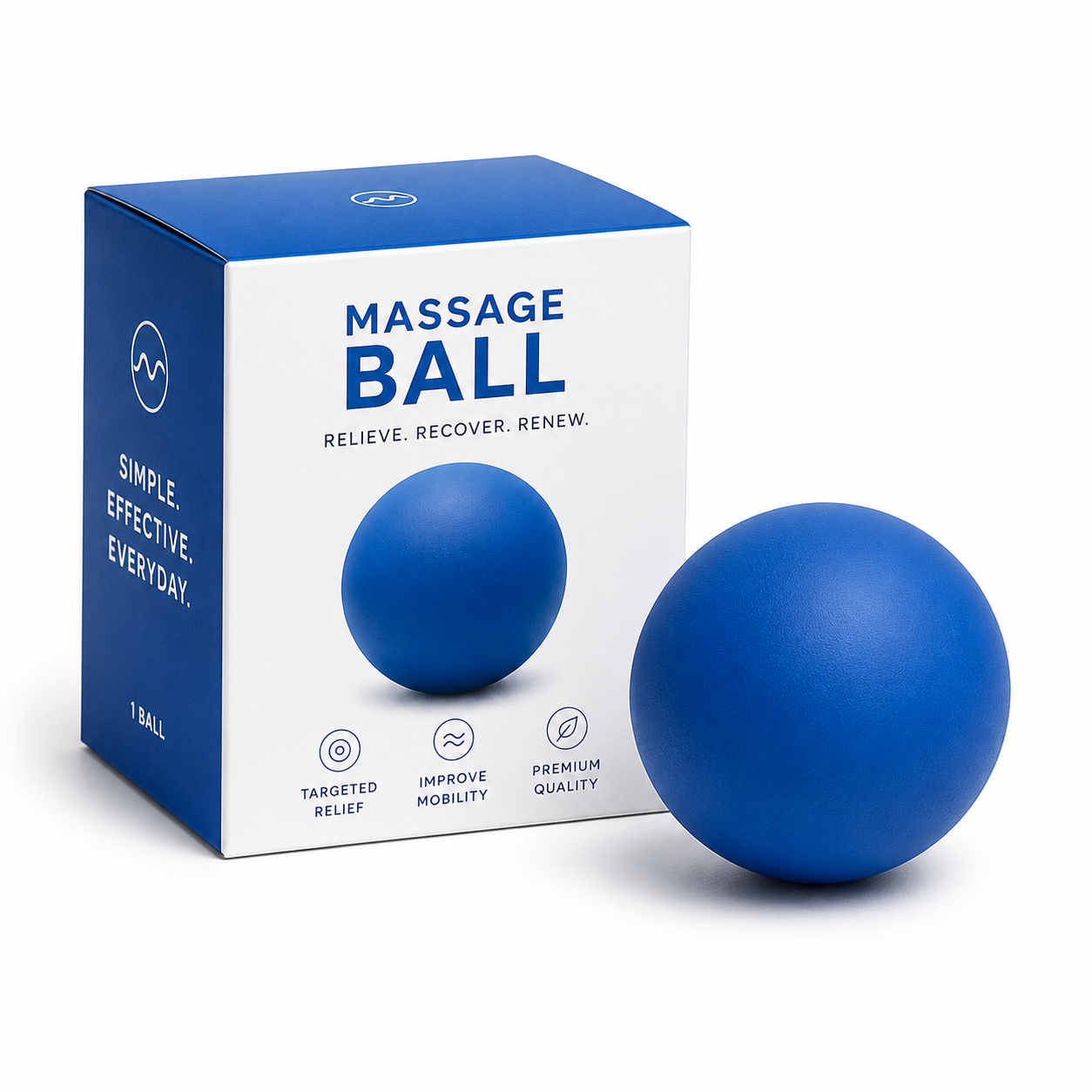Massage Ball blue with packaging box angle view simple effective everyday