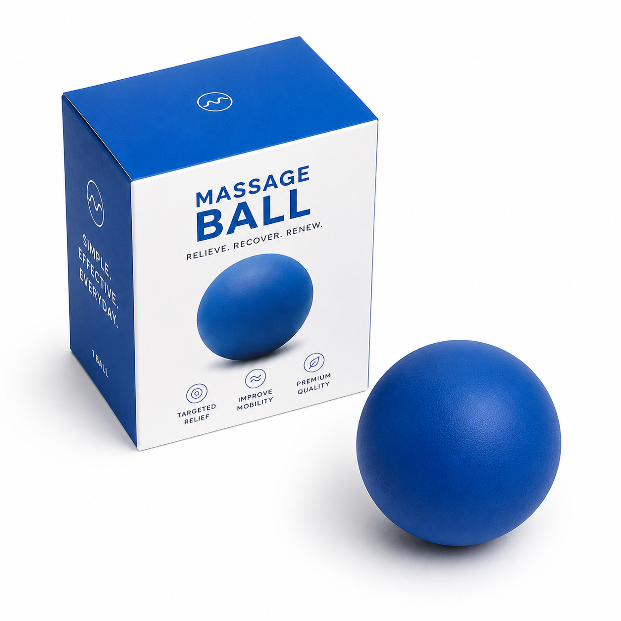 Massage Ball blue with packaging box side angle view improve mobility