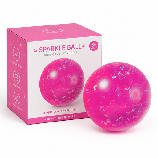 Sparkle Ball hot pink with packaging box front view bounce play shine single ball