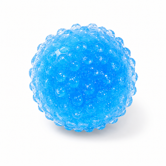 Blue Squishy Mesh Ball bumpy bead texture close up front view