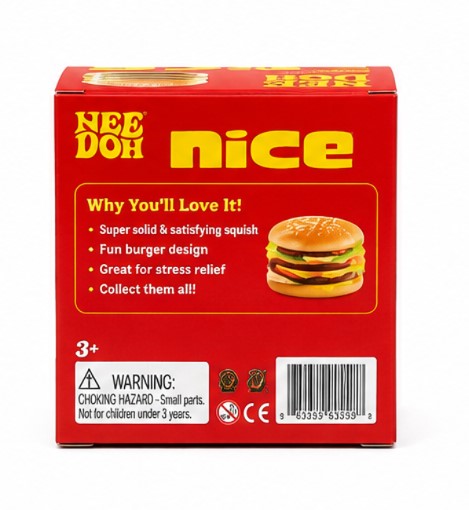 NeeDoh Nice Burger Super Solid Squish Hamburger Stress Toy Sensory Fidget Squeeze Toy Ages 3+