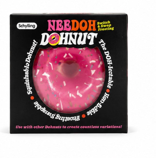 NeeDoh DohNut Pink Frosting Squishy Stress Toy – Soft Sensory Fidget Squeeze Donut with Sprinkles