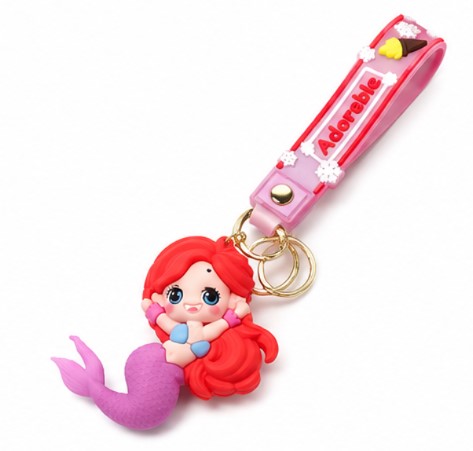 Cute Mermaid Wristlet Keychain with Silicone Strap – Cartoon Princess Key Ring Charm
