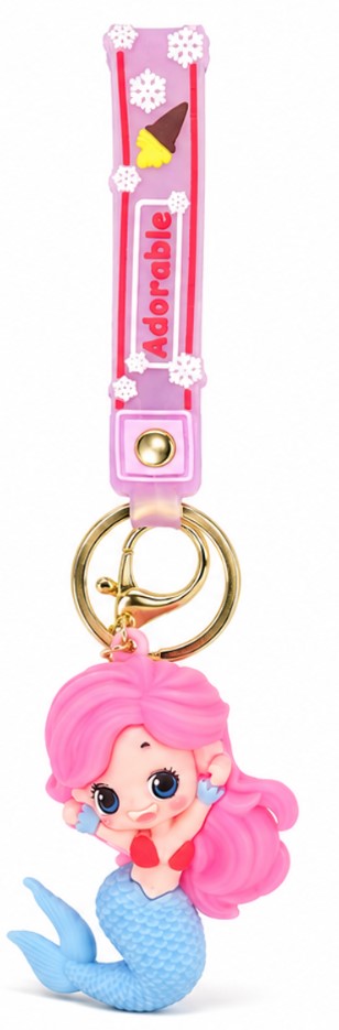 Cute Pink Mermaid Wristlet Keychain with Silicone Strap – Cartoon Princess Key Ring