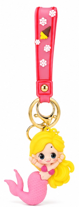 Cute Blonde Mermaid Wristlet Keychain with Silicone Strap – Cartoon Princess Charm