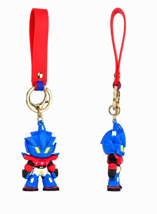 Cute Blue Robot Wristlet Keychain with Silicone Strap – Anime Mecha Key Ring