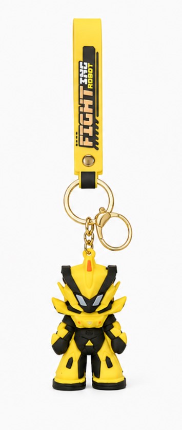 Cute Yellow Robot Wristlet Keychain with Silicone Strap – Anime Mecha Key Ring