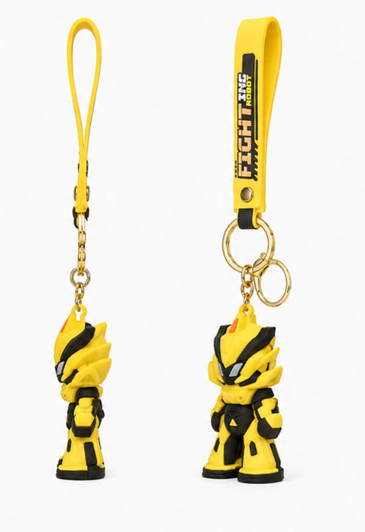 Cute Yellow Robot Wristlet Keychain with Silicone Strap – Anime Mecha Key Ring