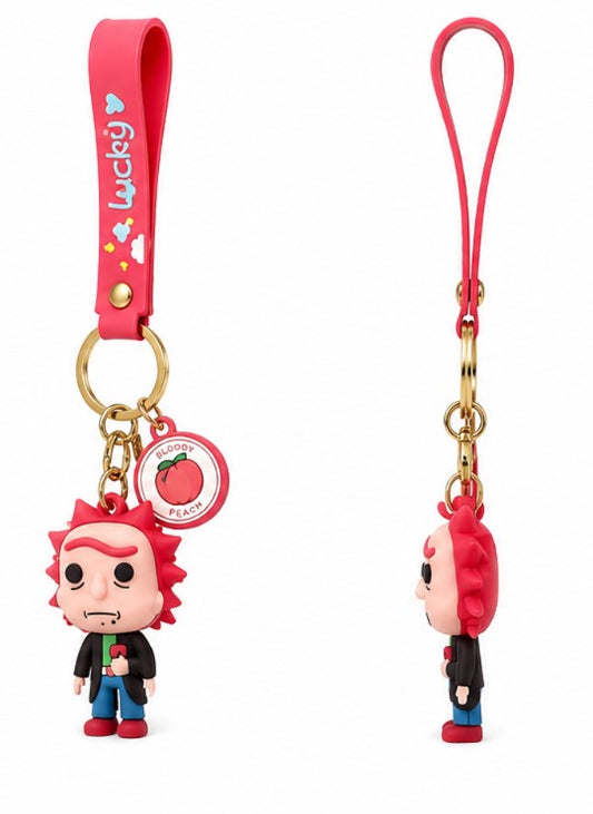 Cute Cartoon Boy Wristlet Keychain with Silicone Strap – Kawaii Character Key Ring