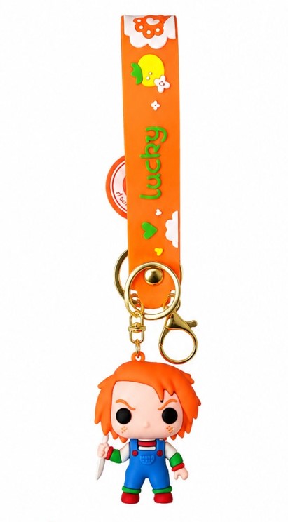 Cute Horror Doll Wristlet Keychain with Silicone Strap – Cartoon Character Key Ring