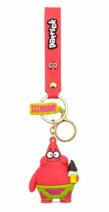 Cute Pink Starfish Cartoon Wristlet Keychain with Silicone Strap – Character Charm