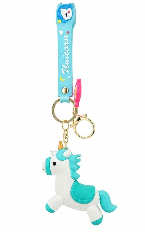 Cute Unicorn Wristlet Keychain with Silicone Strap – Kawaii Horse Key Ring Charm