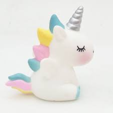Squishy Unicorn white with rainbow mane close up front view plain white background kawaii unicorn